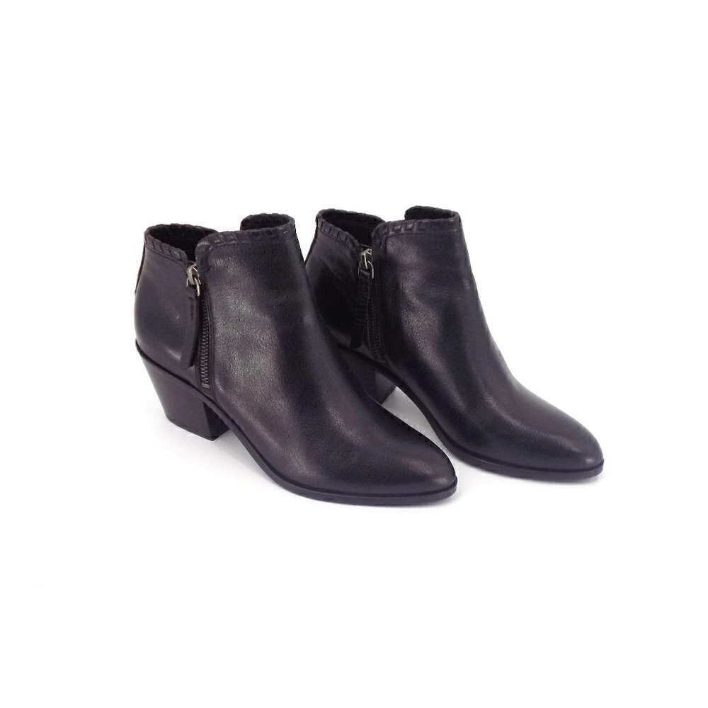 Frye & Co Leather Ankle Boots Black Side Zip Size 6.5 M 2-1/4" Block Heel Cody